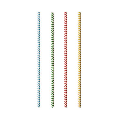 Four black-and-white striped paper straws PAPSTAR 25 (Ø 6 mm, 20 cm) from PAPSTAR GmbH are arranged vertically in a row on a white background.