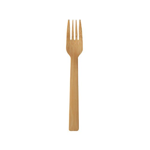 A PAPSTAR fork made of bamboo "pure", 16.5 cm, environmentally friendly by PAPSTAR GmbH with four prongs lies centrally on a white background.
