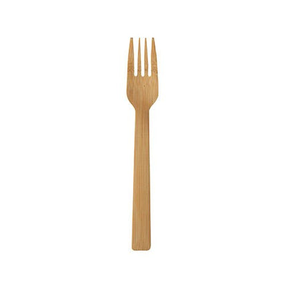 A PAPSTAR fork made of bamboo "pure", 16.5 cm, environmentally friendly by PAPSTAR GmbH with four prongs lies centrally on a white background.