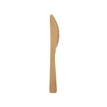 A single PAPSTAR bamboo knife "pure", 17 cm, eco-friendly and sturdy, from PAPSTAR GmbH, is shown with a straight handle and serrated edge on a white background.