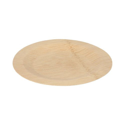 The PAPSTAR 10 plates, bamboo "pure" round from PAPSTAR GmbH is a round, light disposable plate with a smooth surface – ideal for those who value sustainable and biodegradable tableware.