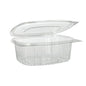 The Starpak 50 delicatessen and salad bowls with hinged lid made of R-PET crystal clear are oval, eco-friendly containers with a hinged lid – ideal for salads and delicacies. They feature rounded edges and vertical grooves on the sides.