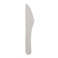 An eco-friendly and stable PAPSTAR knife "pure" (15.8 cm, white) from PAPSTAR GmbH made of wood with a flat handle and slightly serrated edge, presented against a white background. Packaging unit: 100 pieces in a folding box.