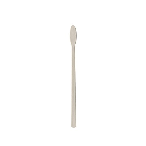 A single PAPSTAR 100 stirring sticks made of white paper "pure" by PAPSTAR GmbH with a long, narrow handle and an oval, flat tip - ideal for gastronomy against a plain white background.
