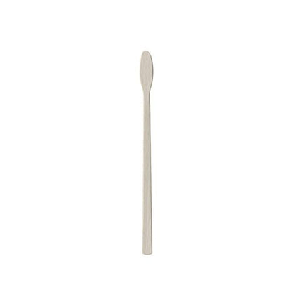 A single PAPSTAR 100 stirring sticks made of white paper "pure" by PAPSTAR GmbH with a long, narrow handle and an oval, flat tip - ideal for gastronomy against a plain white background.