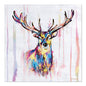 The vibrant image of a deer with bold blue, yellow, pink, and purple strokes on a white background is the perfect addition to the PAPSTAR 20 napkins, 33x33 cm, 3-ply 1/4-fold design set 5 by PAPSTAR GmbH for a stylish table decoration.