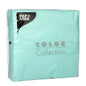 Pictured is a sealed package of PAPSTAR 100 napkins, 1-ply 1/4-fold 33 cm x 33 cm from PAPSTAR GmbH in light turquoise blue from the front, with FSC certification and product description on the foil.