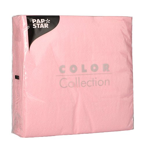 Pictured is a sealed package of PAPSTAR GmbH 100 napkins, 1-ply 1/4-fold, 33 x 33 cm, FSC-certified and environmentally friendly, in clear plastic packaging with branding in the top left corner.