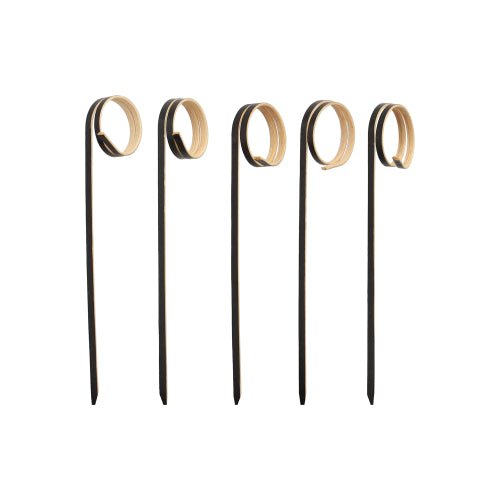 Five PAPSTAR 100 Fingerfood - Picks from PAPSTAR GmbH, each with a wavy spiral, are arranged vertically on a white background - ideal for stylishly serving finger food at parties.