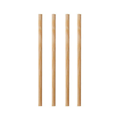 Four PAPSTAR 1000 bamboo stir sticks "pure" from PAPSTAR GmbH stand vertically in a row against a white background - an eco-friendly, biodegradable alternative to conventional stir sticks.