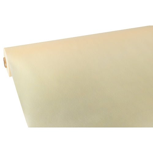A roll of Starpak tablecloth, fabric-like, fleece 'Soft Selection' (40m x 1.18m) in cream - partially unrolled on a white background.