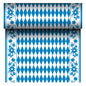 The PAPSTAR Airlaid table runner "Bayrisch Blau" (24 m x 40 cm) from PAPSTAR GmbH is a fabric-like table runner with a blue and white diamond center and a blue floral border. The roll reveals its repeating Bavarian pattern as it unrolls.