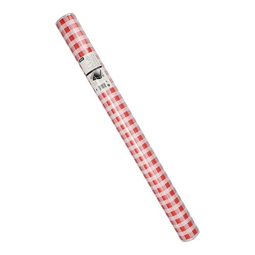 A Starpak tablecloth, foil 50 m x 80 cm in red check-check design is a single rolled sheet of tablecloth foil.