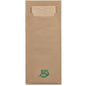 A brown PAPSTAR 520 cutlery pouch (20 x 8.5 cm) made of 2-ply material with a matching napkin and a green '100% FAIR' leaf label on the bottom. Ideal for cutlery, by PAPSTAR GmbH.