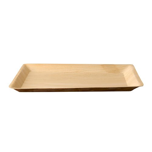 Bright, rectangular PAPSTAR 25 trays, palm leaf "pure" square, from PAPSTAR GmbH, with slightly raised edges and flat design; depicted on a plain white background. These trays are biodegradable.