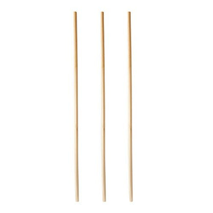 Three straight, bright PAPSTAR GmbH straws "pure" (Ø 4 mm, 23 cm) are arranged vertically against a white background, emphasizing the stylish and eco-friendly paper straws from the 150-piece dispenser box.