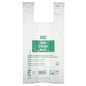 The 100 shirt carrier bags of PAPSTAR GmbH are transparent, biodegradable bio-film knot bags on a roll with green "PAP STAR BIO FOOD BAG" text and multilingual information about compostability and renewable raw materials.
