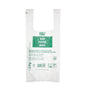 A transparent bio-film bag with the inscription "BIO FOOD BAG" with green text from PAPSTAR GmbH. This environmentally friendly shirt carrier bag is biodegradable, compostable, and comes as a roll of 100 knot bags.
