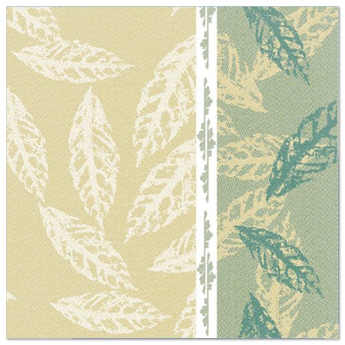 A stylish square napkin from PAPSTAR GmbH with overlapping leaf silhouettes in beige and teal, divided by a white stripe. Part of the "ROYAL Collection", 40x40 cm, 1/4-fold, green-ideal for festive occasions. Contains 50 napkins.