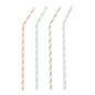 Four pastel-colored PAPSTAR 100 paper straws (Ø 6 mm) by PAPSTAR GmbH are lined up on a white background. The eco-friendly straws have a flexible tip and are available in pink, green, gray, and blue.