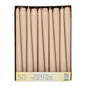 A box with Starpak 50 taper candles (Ø 2.2 cm - 25 cm), arranged upright in a row, with a bottom label stating "50 pieces", multilingual text, and a note on the long burning time.