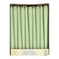 Box with 50 Starpak taper candles (Ø 2.2 cm, 25 cm), light green, vertically arranged in two rows, with a bottom label with quantity and product information.
