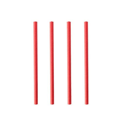Four red PAPSTAR cocktail paper straws (Ø 7 mm, 15 cm) from PAPSTAR GmbH stand side by side - ideal as stylish, eco-friendly straws for cocktails (200 pieces per can).