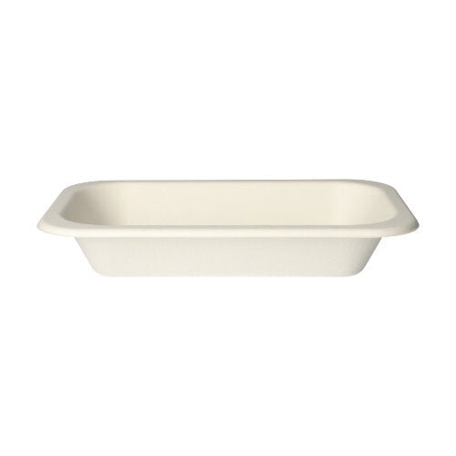 The PAPSTAR 100 sealing trays are white, rectangular trays made from eco-friendly sugarcane by PAPSTAR GmbH – ideal for sustainable serving.