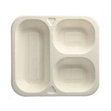The PAPSTAR 50 sealing bowls made from sugarcane (4.2 x 24.5 x 26.5 cm, white) by PAPSTAR GmbH is a three-part eco-friendly food packaging – ideal for sustainable food storage.
