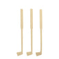 Three PAPSTAR 100 bamboo drink stirrers "pure" from PAPSTAR GmbH, shaped like golf clubs, stand upright in a row against a white background.