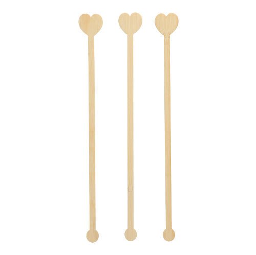 Three PAPSTAR 100 drink stirrers, bamboo "pure" from PAPSTAR GmbH are arranged vertically on a white background, demonstrating their environmentally friendly and biodegradable nature.