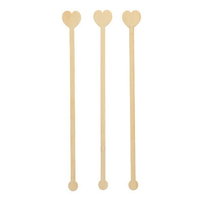 Three PAPSTAR 100 drink stirrers, bamboo "pure" from PAPSTAR GmbH are arranged vertically on a white background, demonstrating their environmentally friendly and biodegradable nature.