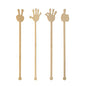 Pictured are four PAPSTAR 100 drink stirrers from PAPSTAR GmbH, each with a different hand shape at the tip. Made from biodegradable bamboo "pure," these stirrers are environmentally friendly and feature long, straight handles.