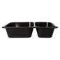 A black, rectangular Starpak 50 microwave tray, PP tray with two equally sized compartments, side view on a white background. Perfect reusable microwave container from Starpak for easy meal preparation or food storage.