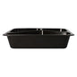 The Starpak 50 microwave dishes, PP are black food dishes made of polypropylene with two compartments, shown from the side on a white background; ideal as reusable microwave dishes.