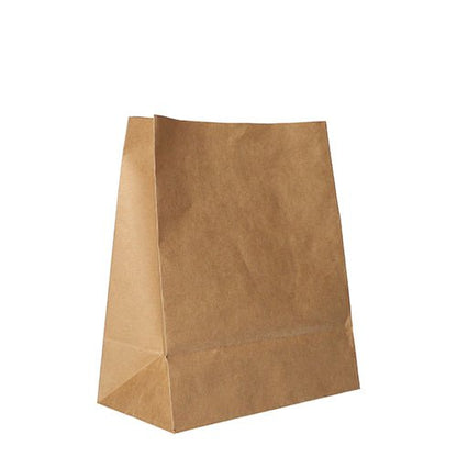 A PAPSTAR 250 block bottom bag from PAPSTAR GmbH made of brown kraft paper stands upright on a white background. The bag is empty, no handles or prints are visible.