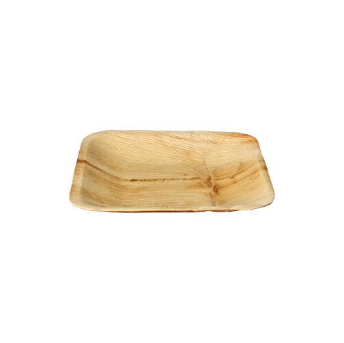 The PAPSTAR 25 plates, palm leaf "pure" from PAPSTAR GmbH is a rectangular, flat plate made of palm leaf with natural wood grain - perfect as an eco-friendly choice for special occasions.