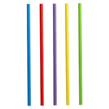 Five PAPSTAR 100 shake straws made of paper (Ø 8 mm) from PAPSTAR GmbH in blue, red, purple, yellow, and green stand upright next to each other against a white background.
