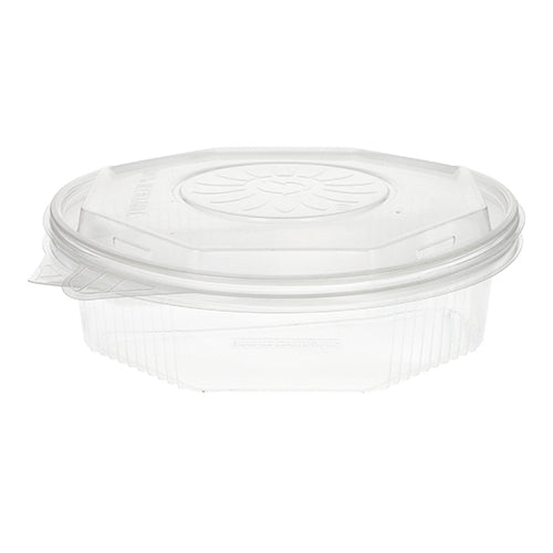 A transparent, octagonal Starpak PP menu box (5.9 x 21.5 x 21.5 cm) with a hinged lid is depicted empty on a white background – ideal for food storage, the subtle lid pattern is visible. The set includes 25 containers.