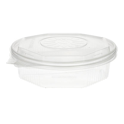 A transparent, octagonal Starpak PP menu box (5.9 x 21.5 x 21.5 cm) with a hinged lid is depicted empty on a white background – ideal for food storage, the subtle lid pattern is visible. The set includes 25 containers.