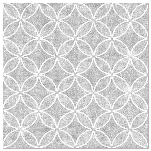 A square tile with a repeating geometric pattern of overlapping white circles on a light grey background - the perfect complement to the PAPSTAR 50 napkins "ROYAL Collection" 1/4-fold 40 x 40 cm grey by PAPSTAR GmbH.
