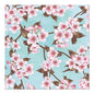 The PAPSTAR GmbH 20 napkins, 33 cm x 33 cm, 3-ply (design set 5), feature pink cherry blossoms with brown branches and leaves on a light blue background, printed all over the napkin.