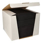 In an opened box, there are 100 neatly packed black paper napkins, PAPSTAR "ROYAL Collection" 1/4 fold (40x40 cm), from PAPSTAR GmbH, made from high-quality material for an elegant touch.