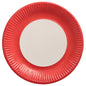 The PAPSTAR 20 plates, round paper Ø 23 cm from PAPSTAR GmbH is a simple round paper plate with a red rim and white center, making it ideal for events thanks to its simple, patternless design. Viewed from above, it looks simple and classic.