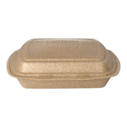The Starpak 50 menu boxes with hinged lid made of XPP (7 x 20.5 x 24 cm, beige) allow for safe food transport and are shown in the image against a white background.