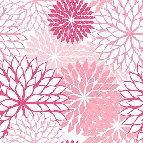 The 20 napkins (40 x 40 cm, 3-ply, 1/4-fold) from PAPSTAR GmbH feature a seamless pattern of overlapping pink floral shapes with pointed petals radiating from the center on a white background.