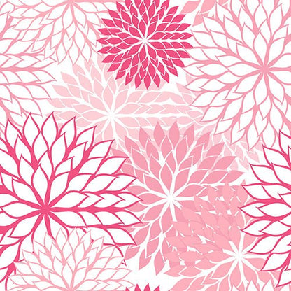 The 20 napkins (40 x 40 cm, 3-ply, 1/4-fold) from PAPSTAR GmbH feature a seamless pattern of overlapping pink floral shapes with pointed petals radiating from the center on a white background.