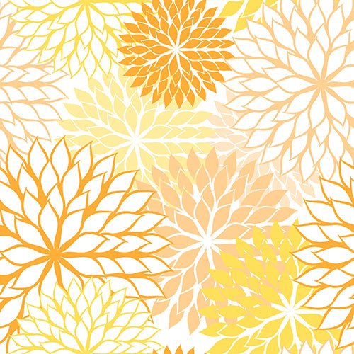 These 20 PAPSTAR napkins (40 x 40 cm) from PAPSTAR GmbH impress with a seamless floral pattern in yellow and orange on white with pointed petals in a multi-layered, repeating design. Ideal for adding style to your table.