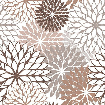 PAPSTAR 20 napkins (40 x 40 cm, 3-ply) from PAPSTAR GmbH feature a repeating pattern of large, overlapping stylized floral shapes in brown, beige, and gray on white, with pointed, leaf-like petals in circular arrangements.
