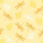 PAPSTAR 20 napkins (40x40 cm, 3-ply) from PAPSTAR GmbH with yellow and white dragonflies and ginkgo leaves on a light yellow background, evenly distributed and oriented in various directions.